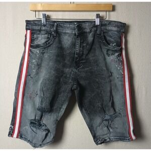 Jordan Craig Denim Shorts Distressed Ripped Gray Red Stripe‎ Mens Size 34 Jorts